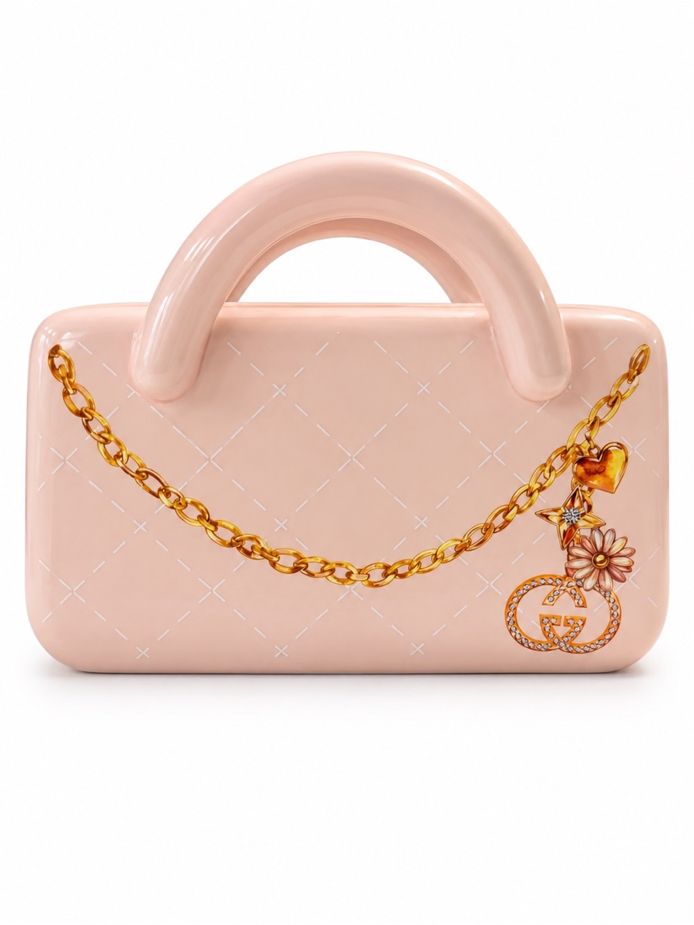 Blush Pink Decorative Ceramic Handbag Vase with Gold Accent